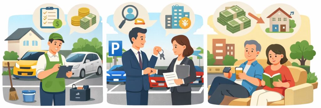 経営方法の選択:個人経営方式、管理委託方式、一括借上方式