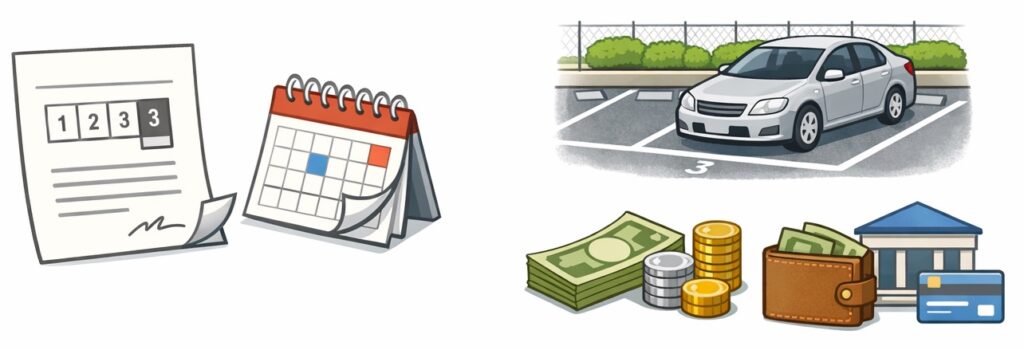 指定駐車場での契約:「駐車場賃貸借契約書」または「駐車場使用契約書」