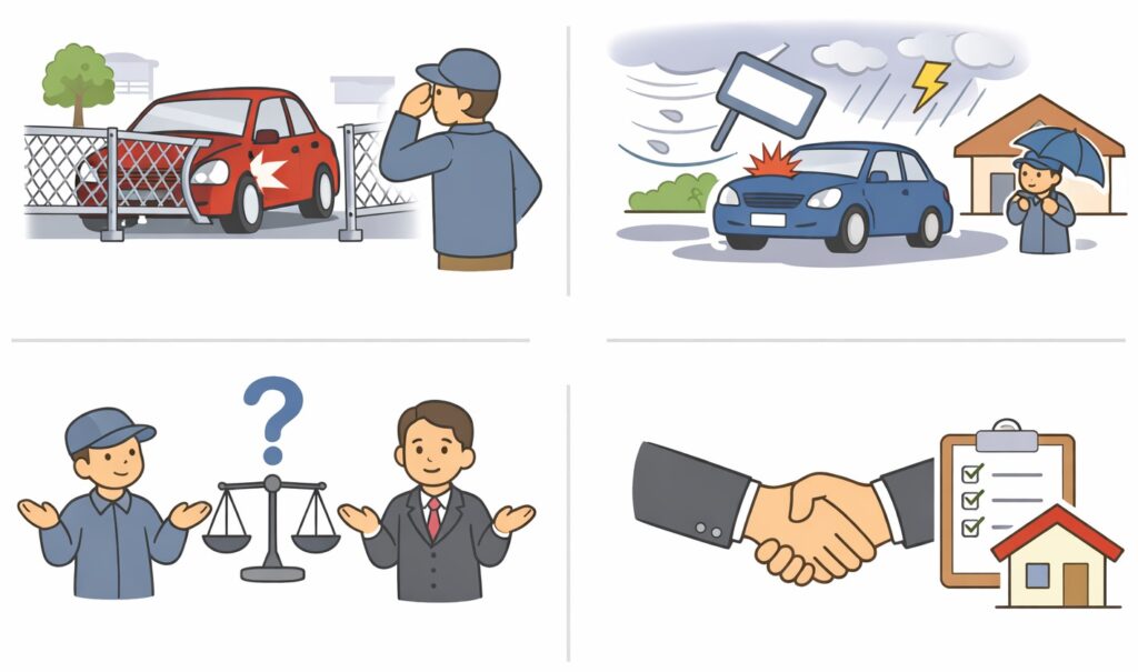 賠償義務と免責事項の説明:不可抗力、故意や過失による賠償義務