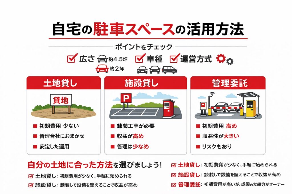 駐車場経営で広さはどのくらい必要?台数や車種ごとの坪数と経営の種類