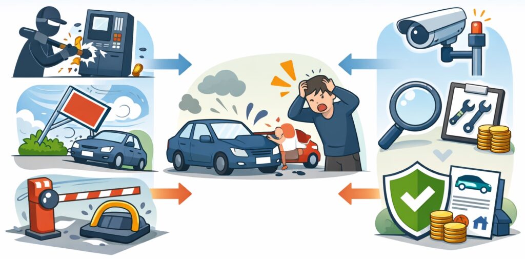 精算機や看板など設備が壊れるリスク