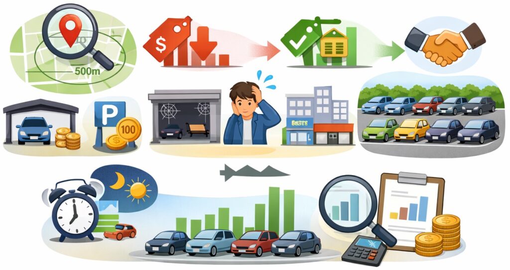 まわりの駐車場の料金を調べて適正な価格を決める