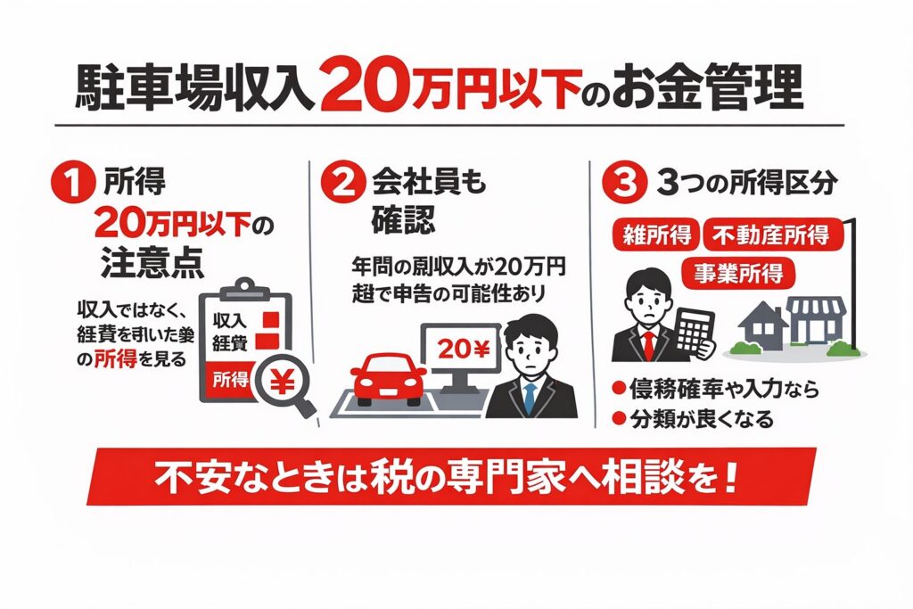 駐車場で収入が20万円以下のお金管理は?違反にならないために。