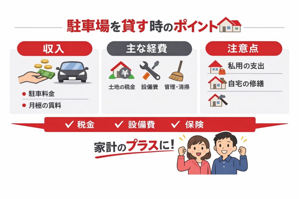 自宅の駐車場の収入への経費の中身と注意点。確定申告の控除とは?