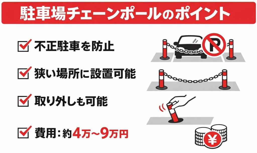 自宅の駐車場にチェーンポールを設置する効果と工事費の実例