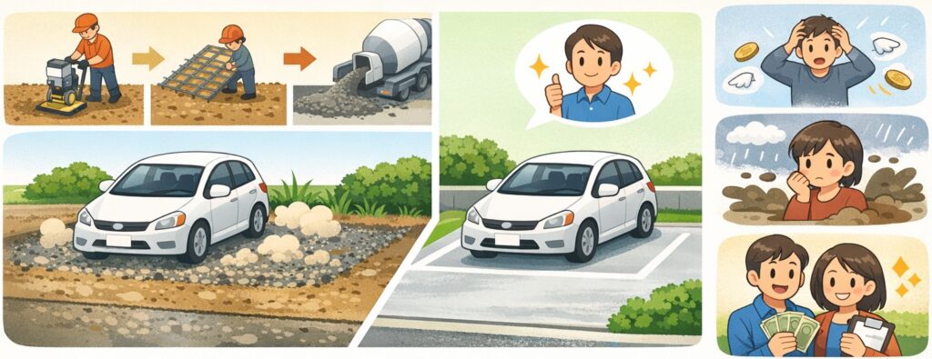 車を止めるためのコンクリート工事の目安