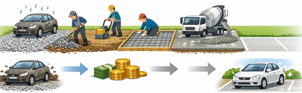 砂利の地面をコンクリートに変える場合