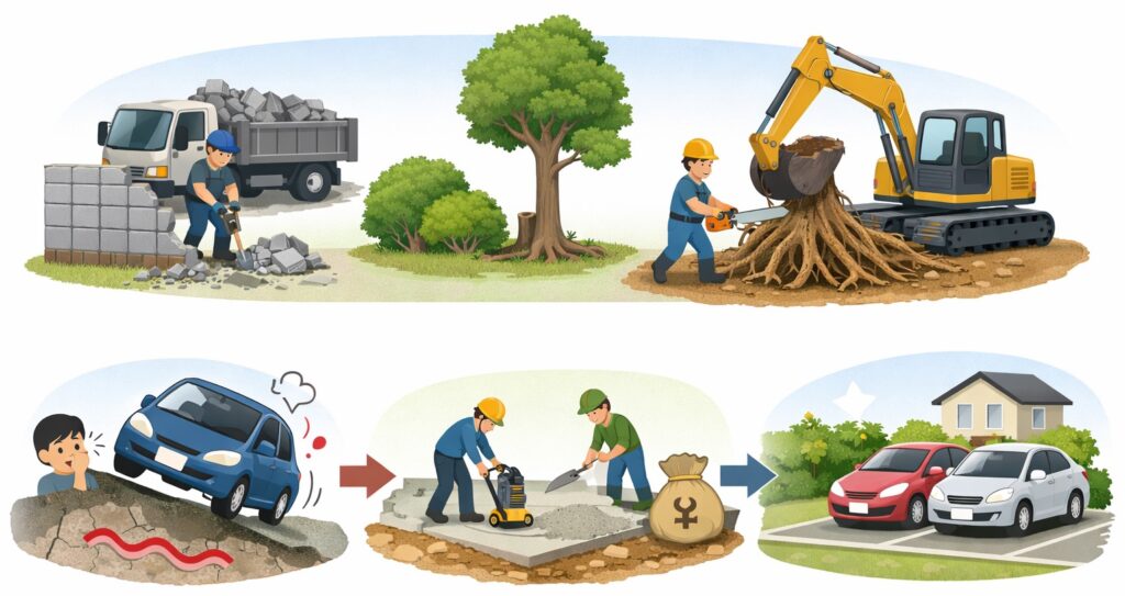 塀や木を片づけるときにかかるお金の内わけ