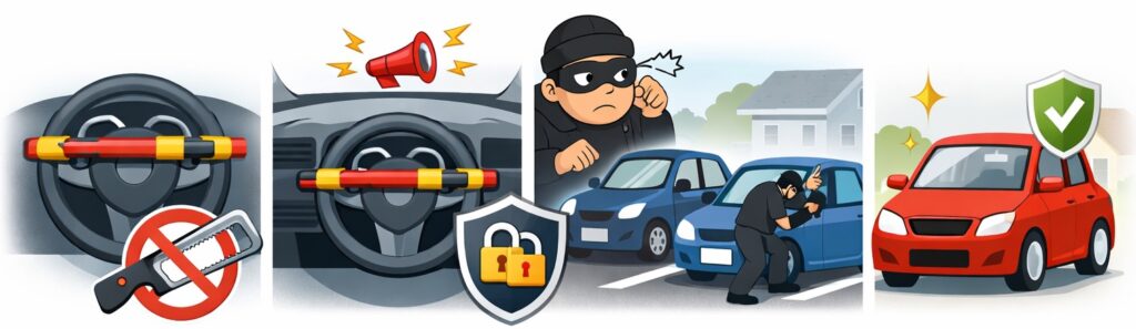 ハンドルを動かせなくする道具