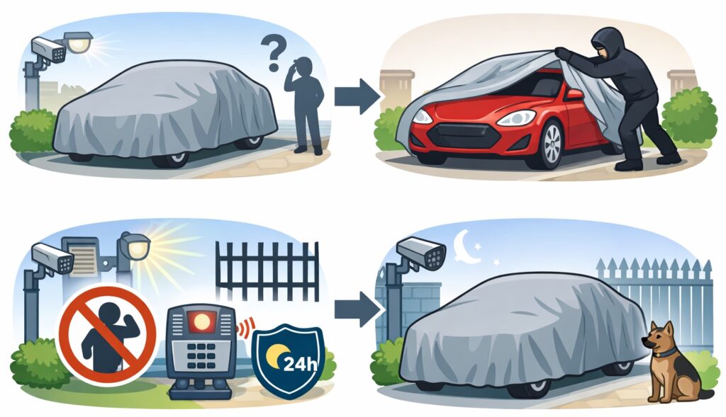 車をかくして目立たせない方法