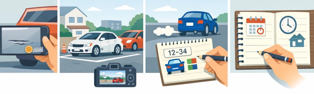 当て逃げの内容をメモに残し、写真を撮っておく