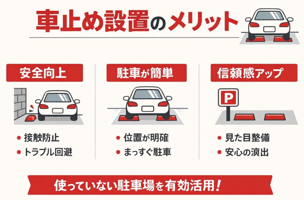 駐車場のタイヤ止め・ストッパーの選び方と設置方法！車止めの種類と費用を徹底比較