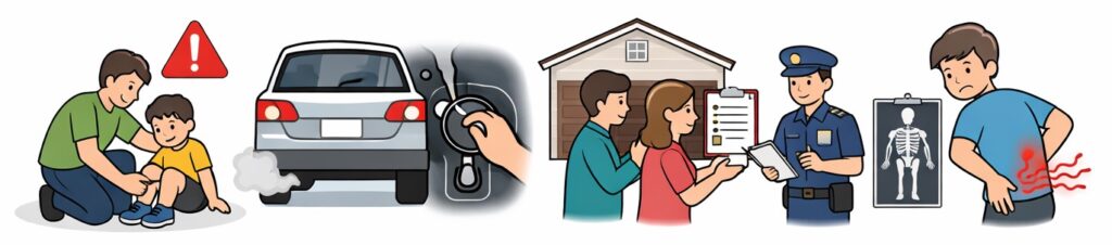 けが人がいればすぐに安全を確保する