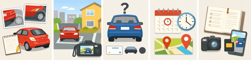 状況をメモし、写真で記録を残す