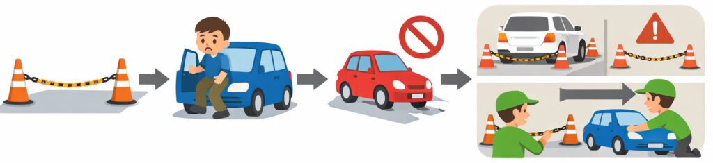 コーンやチェーンで入れない形を作る