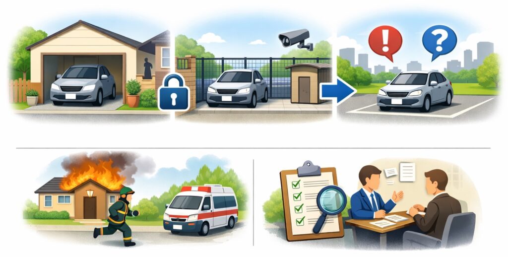 建物の中と屋外（駐車場）では法律の扱いが異なる