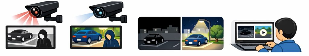 暗い場所でも映るナイト機能