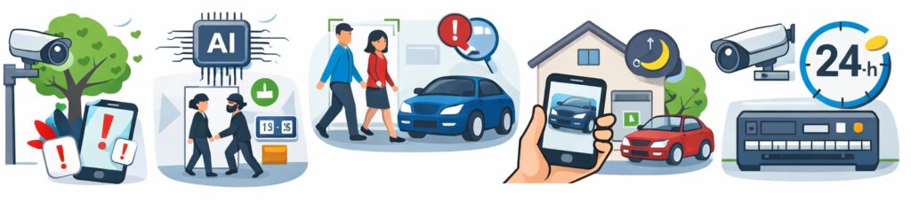 人や車を区別するAI検知機能