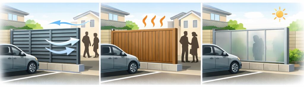 外から見えにくい目かくしタイプ