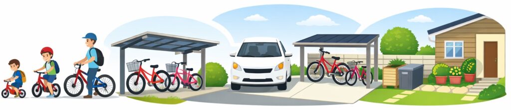 自転車やバイクの置き場を考えていなかった