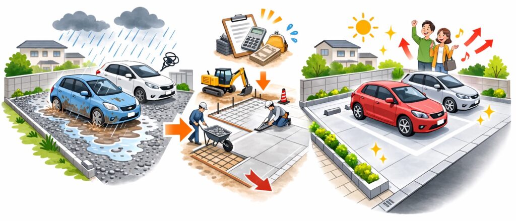 砂利からコンクリートに変える場合