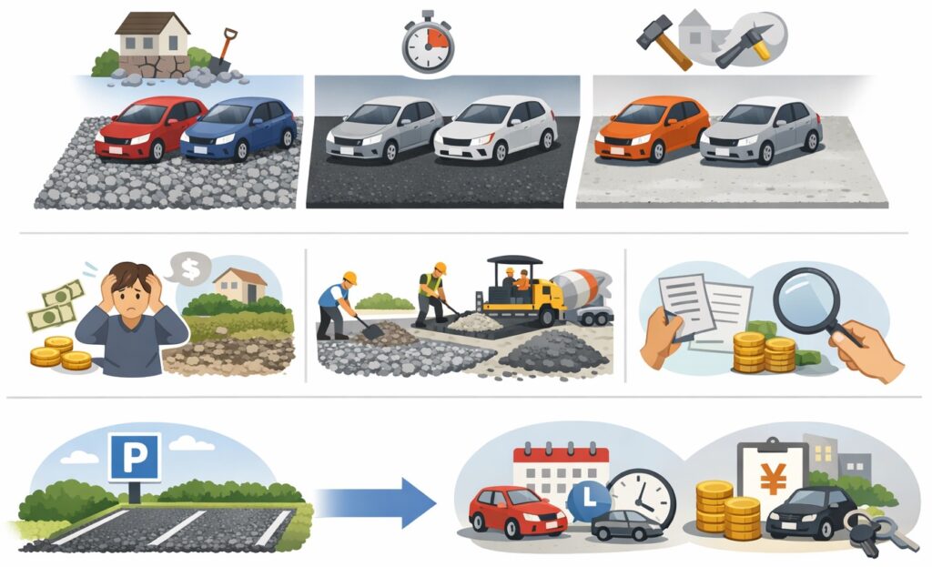 まとめ：アスファルト・コンクリート・砂利の費用と特長を比べる