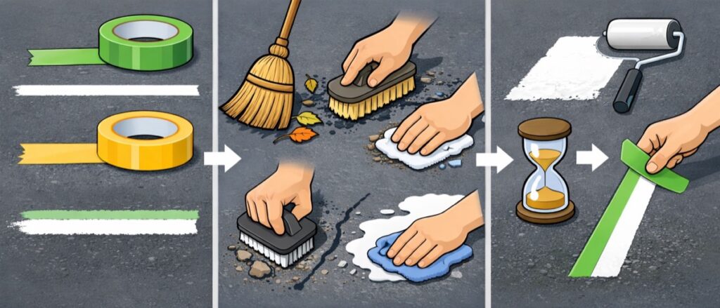 まっすぐ引くためのテープと掃除用品