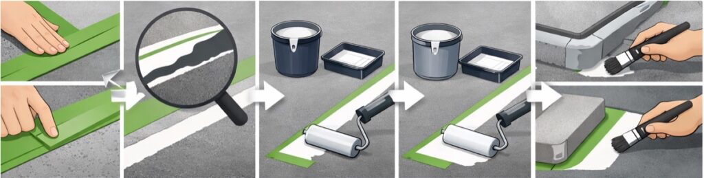 マスキングテープをはって塗料をぬる