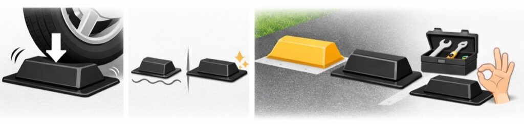 底が広いプレート付きの車止めを選ぶ