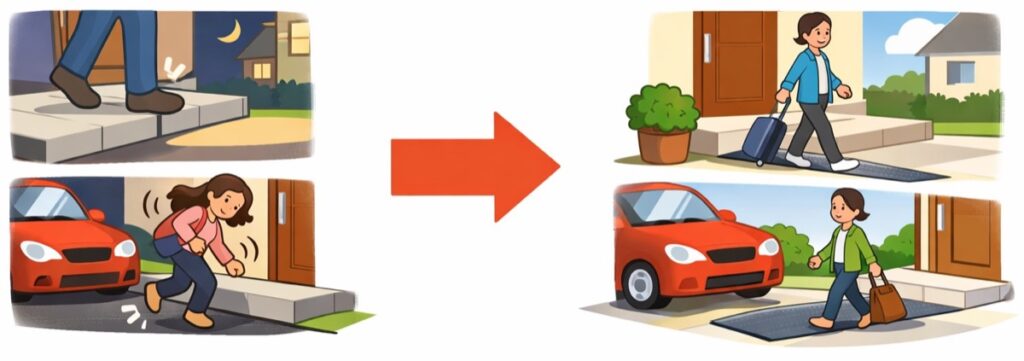 家と道路のあいだにある小さな段差