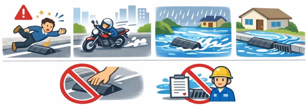 道路へのブロック設置は法律で制限されている