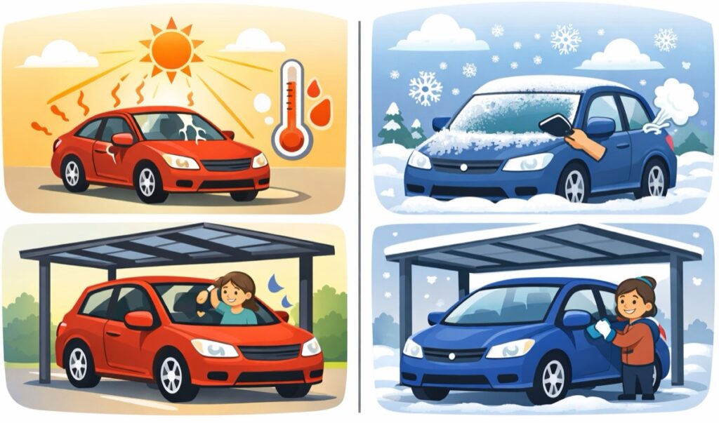 夏の車内の暑さと、冬の朝の霜を防ぐ