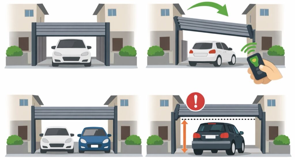 狭い場所でも取り付けやすい跳ね上げ式ゲート