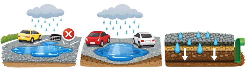 雨水が流れていく道がきちんと整備されていない