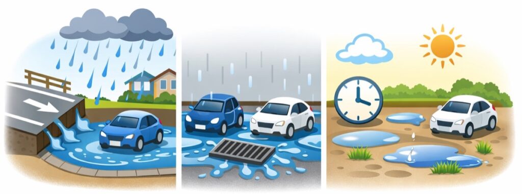 駐車場がまわりの土地より低い場所にある