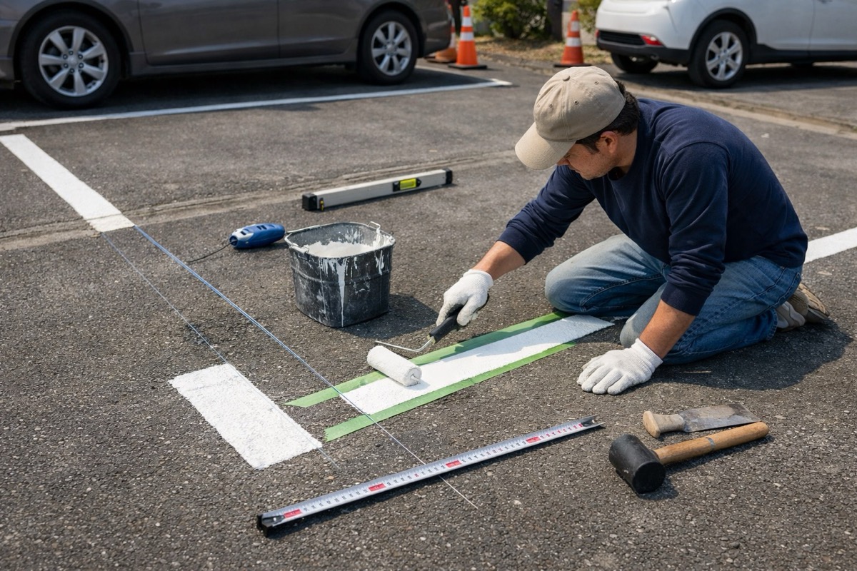駐車場の白線・ライン引きを自分でやる方法！スリット・区画を安くキレイに仕上げるコツ