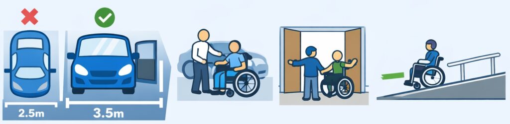 車いすを使う方には3.5m以上の広さを用意しよう