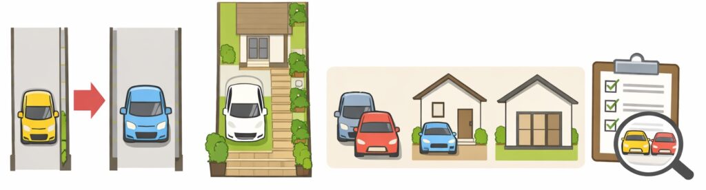 細長い土地での駐車場の工夫