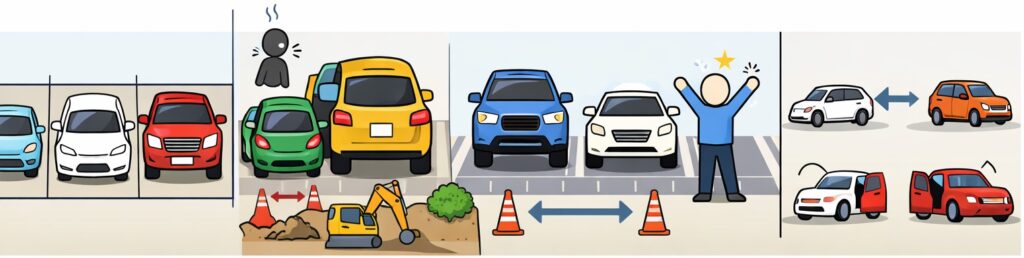 車の大きさと台数に合った広さを確保する