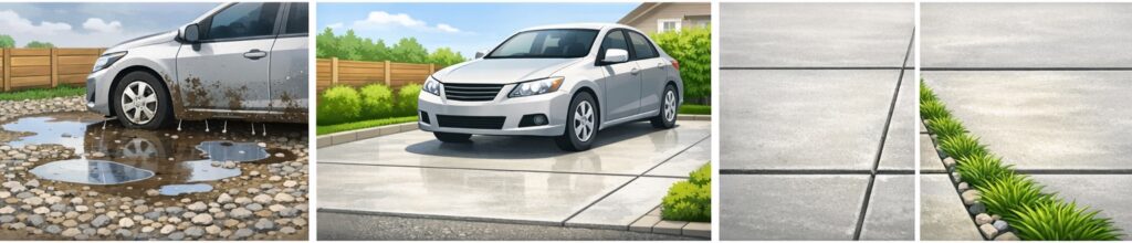 地面の素材と目地の仕上げを工夫する