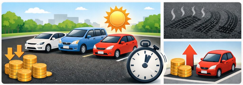 広い土地に向いている「アスファルト」