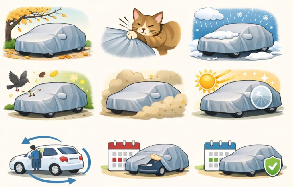 車全体をカバーでおおう