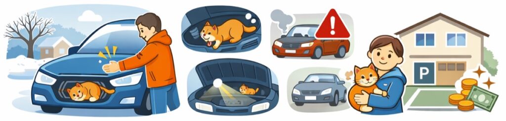 ボンネットを軽くたたいて確認する習慣をつける