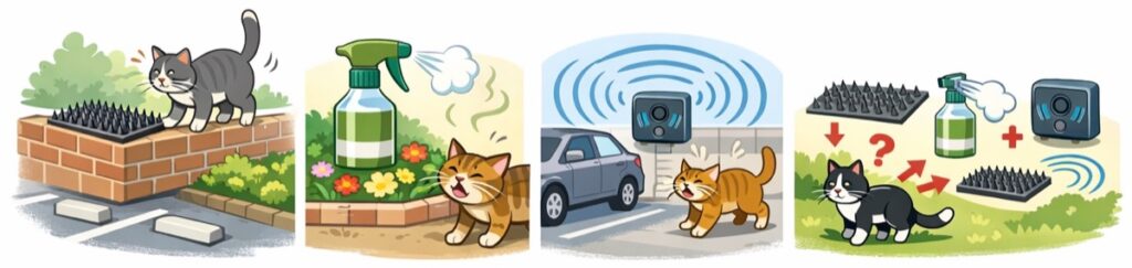 においスプレーや「チクチクマット」で近づかせない