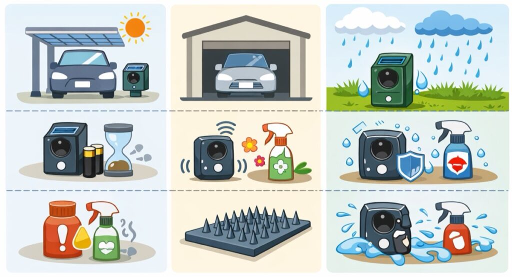 屋根の有無と効果の持続期間で選ぶ